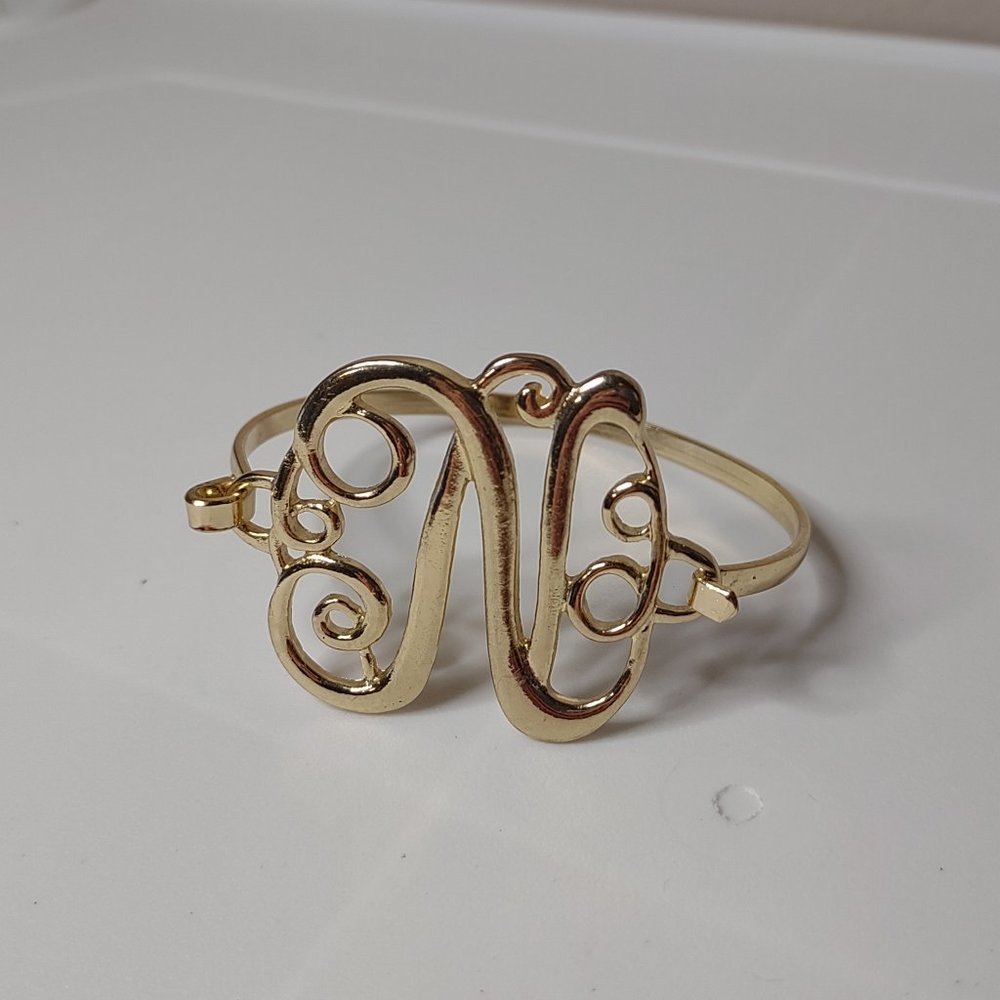 Gold Tone Letter N Metal Bracelet